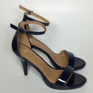 Blue Patent Leather Open Toe Heels w/Ankle Strap